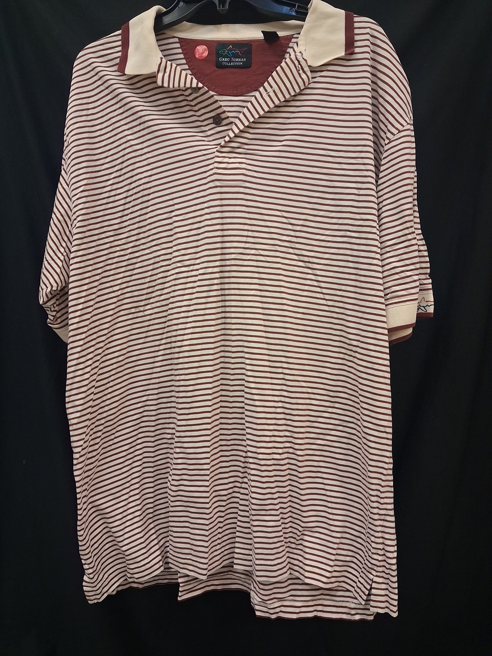 Greg Norman Collection Polo Shirt in Cream and Burgundy Stripes